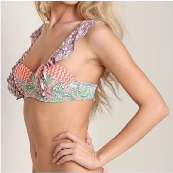 Maaji Other - Maaji Peacock Ruffle Bikini Top Green Pink Womens Size XL